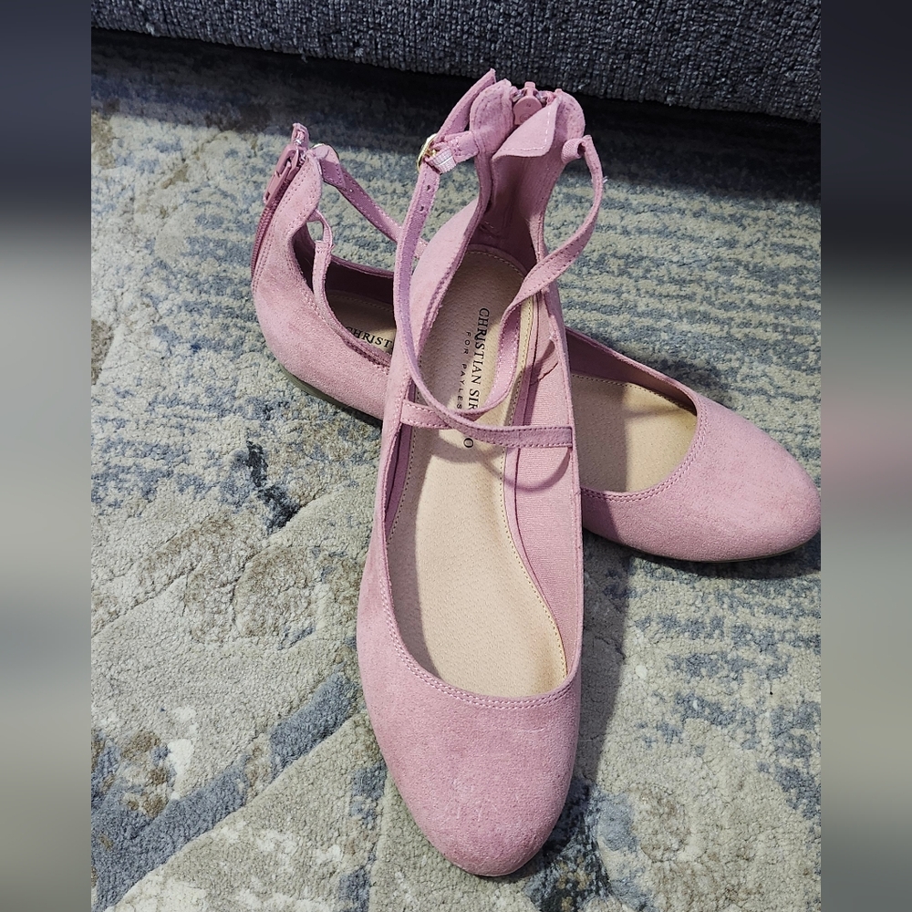Women's Pink Suede Ankle-Strap Flats